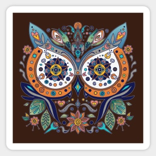Mexican Style Owl Face Leaves Flowers Sticker